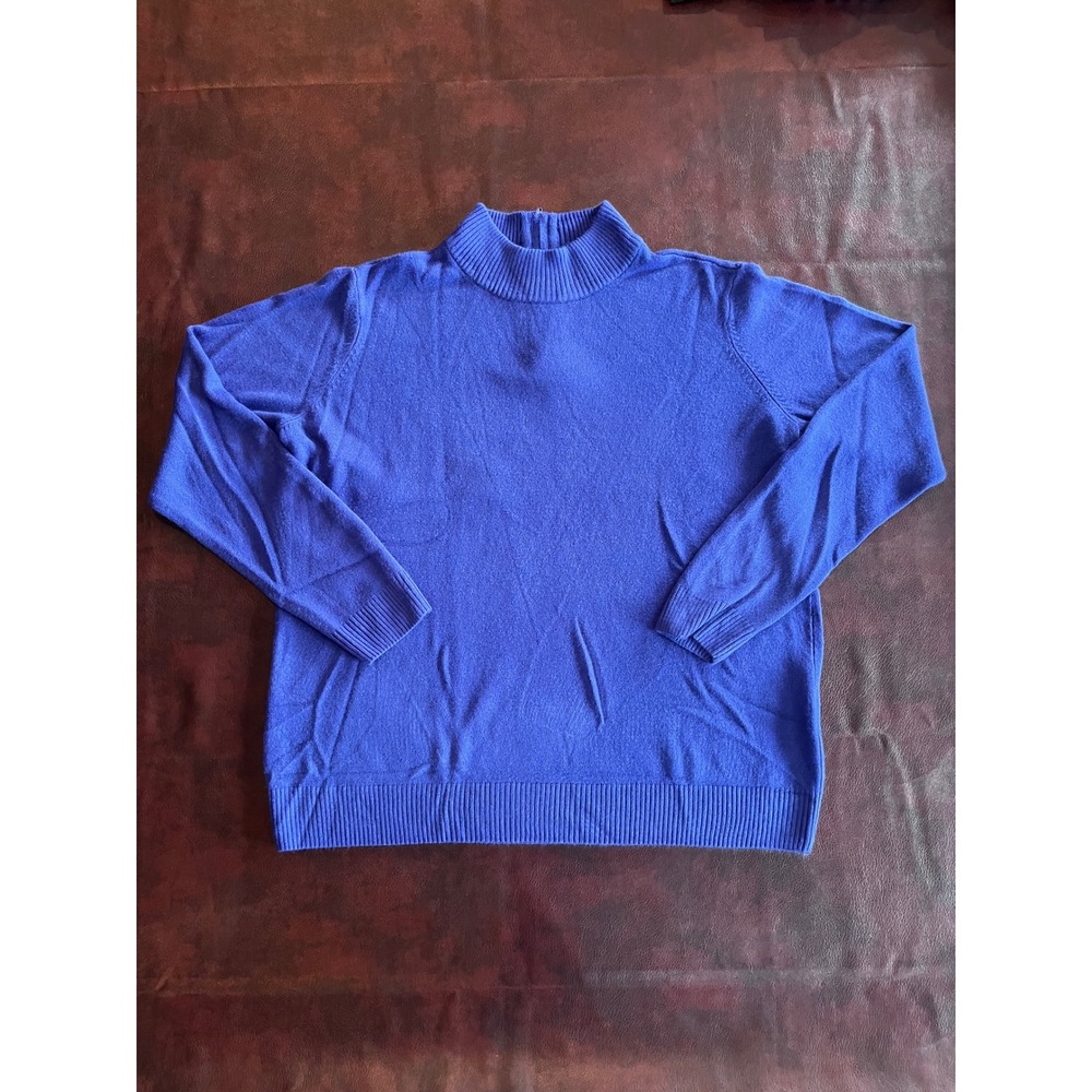 Appleseeds Womens 2X Royal Blue Mock Neck Back Zip Long Sleeve Sweater Fine Knit